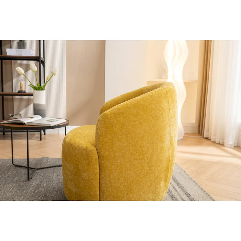 Fauteuil pivotant moderne jaune chenille 25,6 po avec anneau métallique