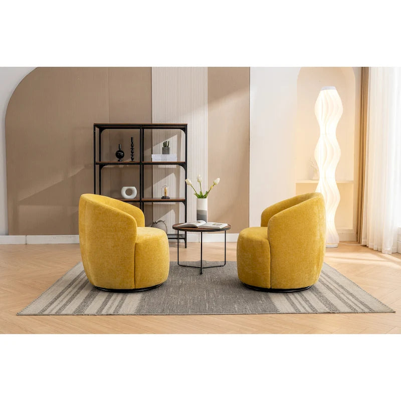 Fauteuil pivotant moderne jaune chenille 25,6 po avec anneau métallique