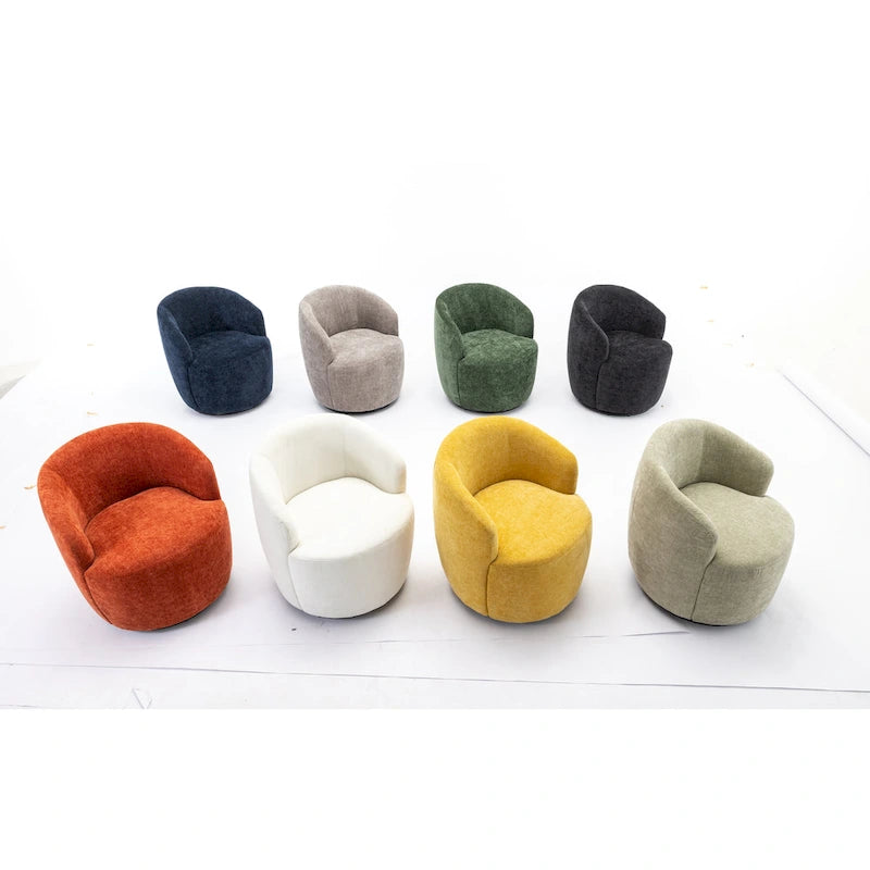 Fauteuil pivotant moderne jaune chenille 25,6 po avec anneau métallique