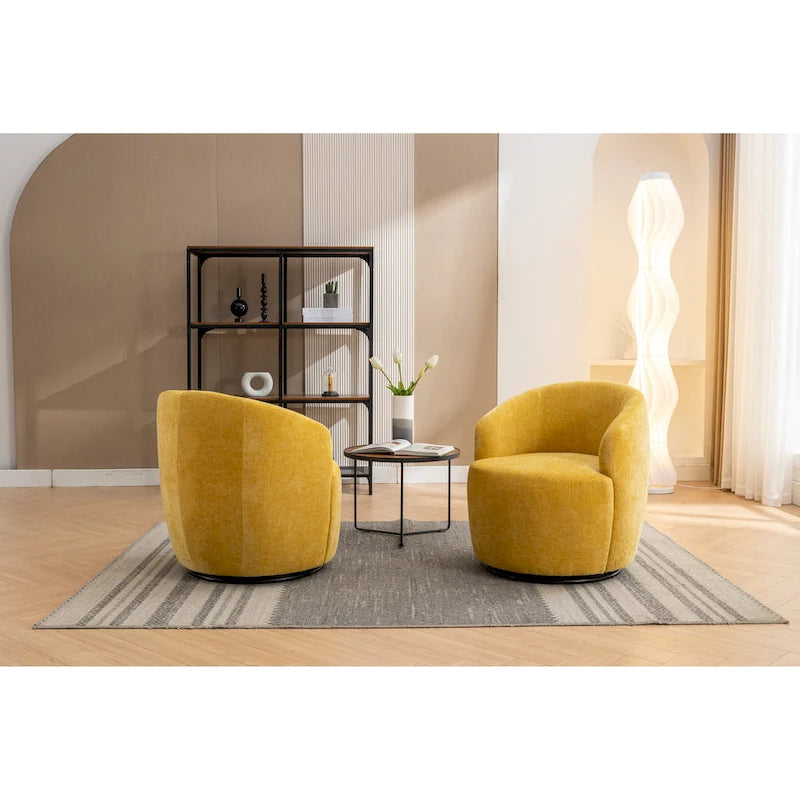 Fauteuil pivotant moderne jaune chenille 25,6 po avec anneau métallique