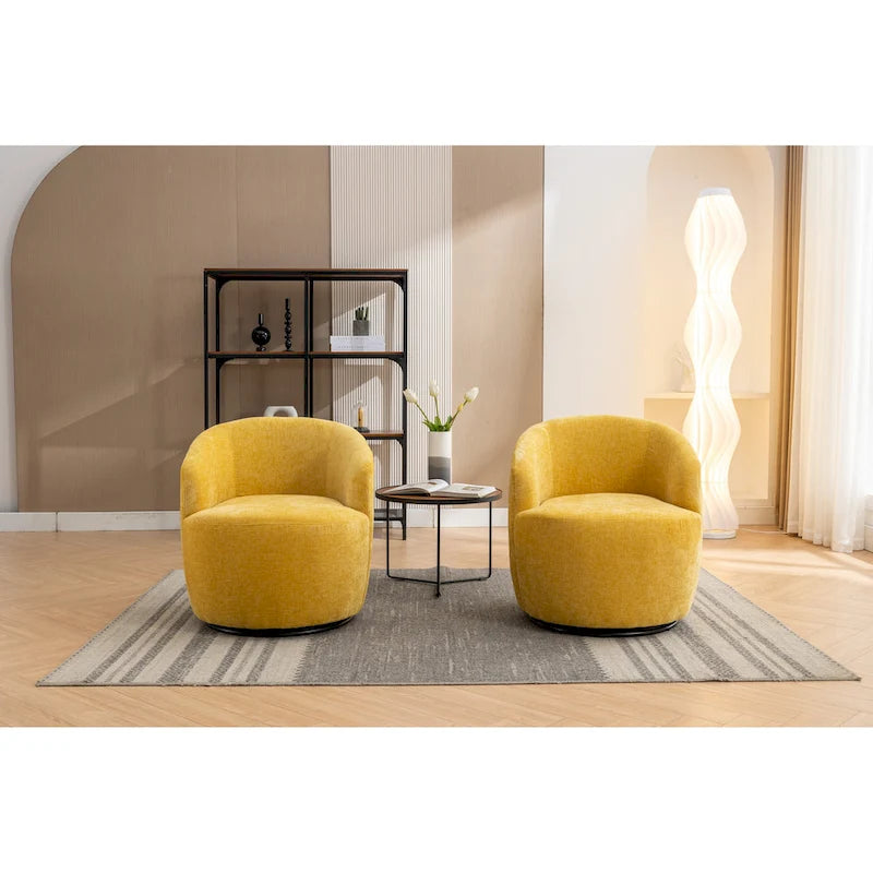 Fauteuil pivotant moderne jaune chenille 25,6 po avec anneau métallique