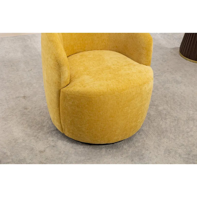 Fauteuil pivotant moderne jaune chenille 25,6 po avec anneau métallique
