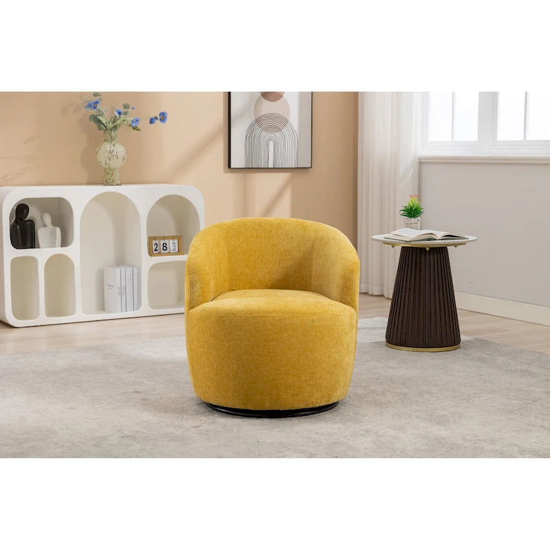 Fauteuil pivotant moderne jaune chenille 25,6 po avec anneau métallique