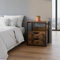 Industrial Side Table with 2 Drawers, Small End Table with Storage Shelf, Accent Sofa Table with Groove Handle and Metal Frame