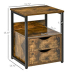 Table d'appoint industrielle avec 2 tiroirs, petite table de chevet avec étagère de rangement, bout de canapé d'appoint avec poignée rainurée et cadre en métal
