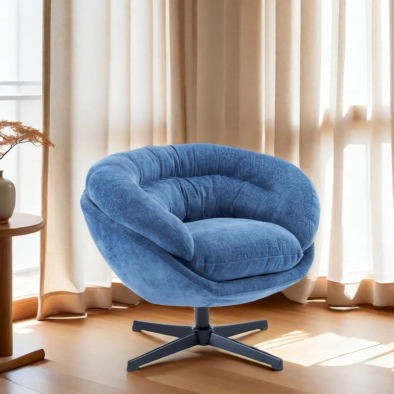 Fauteuil club/d'appoint pivotant à 360° en chenille avec coussin amovible, chaise de bureau ronde avec base en métal noir
