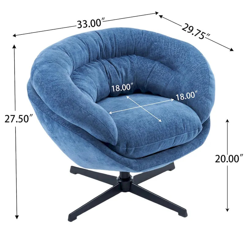 Fauteuil club/d'appoint pivotant à 360° en chenille avec coussin amovible, chaise de bureau ronde avec base en métal noir