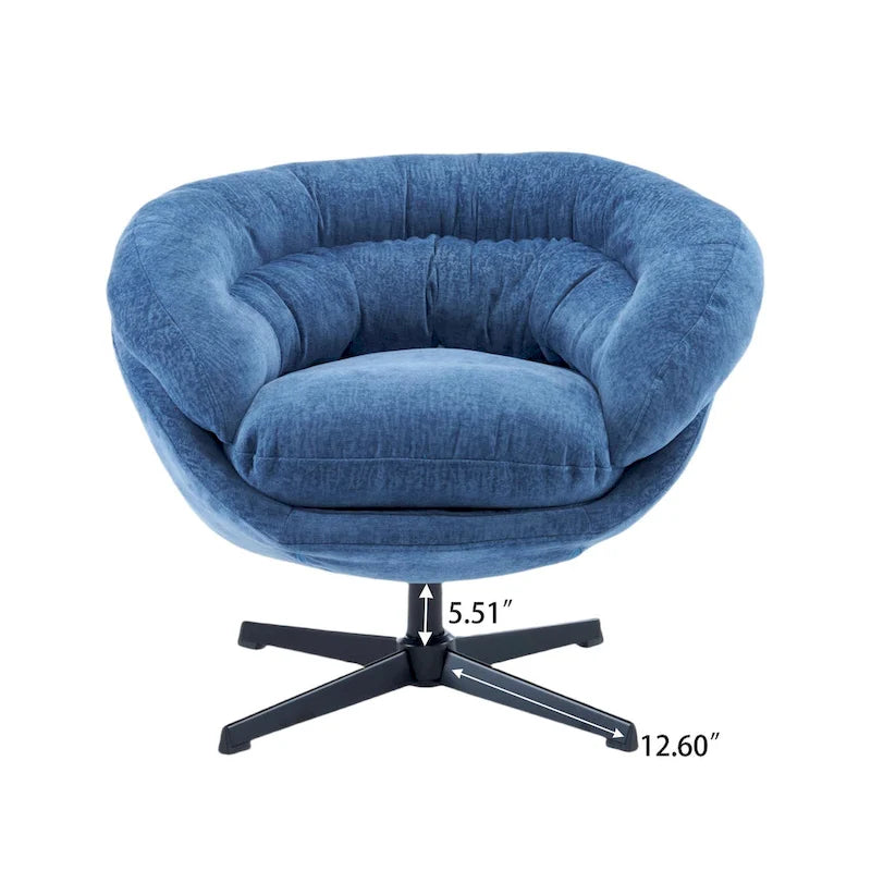 Fauteuil club/d'appoint pivotant à 360° en chenille avec coussin amovible, chaise de bureau ronde avec base en métal noir