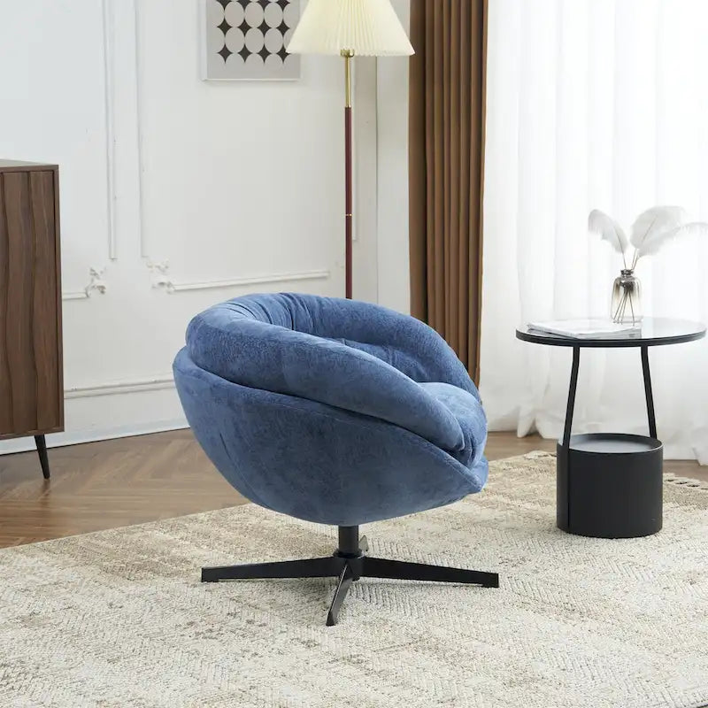Fauteuil club/d'appoint pivotant à 360° en chenille avec coussin amovible, chaise de bureau ronde avec base en métal noir