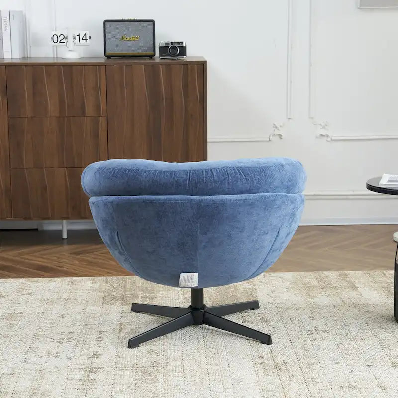 Fauteuil club/d'appoint pivotant à 360° en chenille avec coussin amovible, chaise de bureau ronde avec base en métal noir