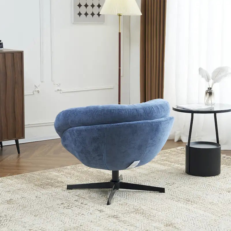 Fauteuil club/d'appoint pivotant à 360° en chenille avec coussin amovible, chaise de bureau ronde avec base en métal noir