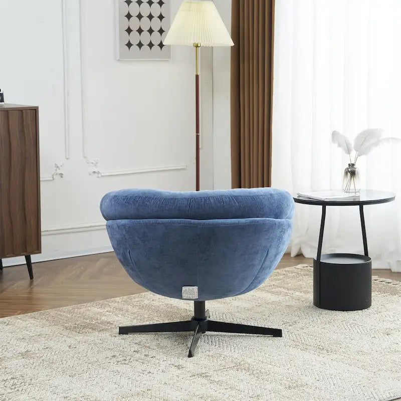 Fauteuil club/d'appoint pivotant à 360° en chenille avec coussin amovible, chaise de bureau ronde avec base en métal noir