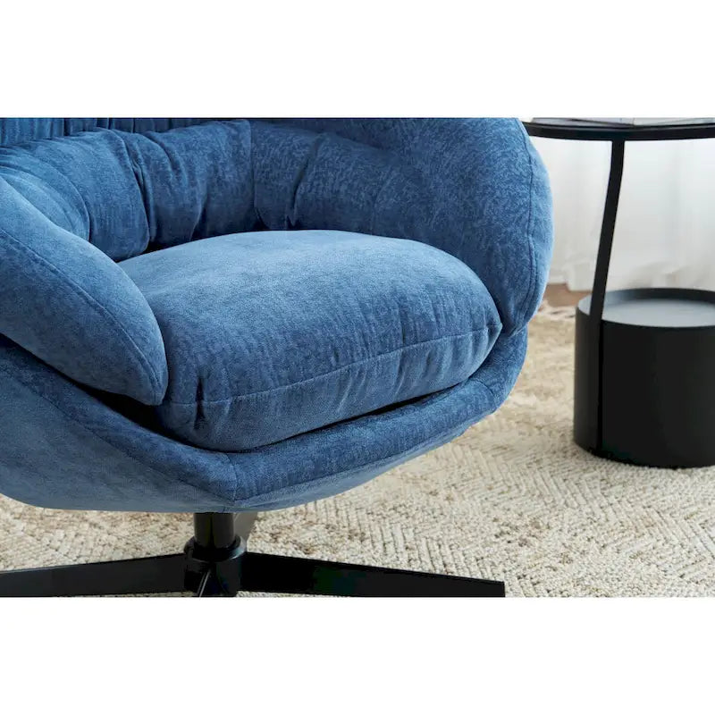 Fauteuil club/d'appoint pivotant à 360° en chenille avec coussin amovible, chaise de bureau ronde avec base en métal noir
