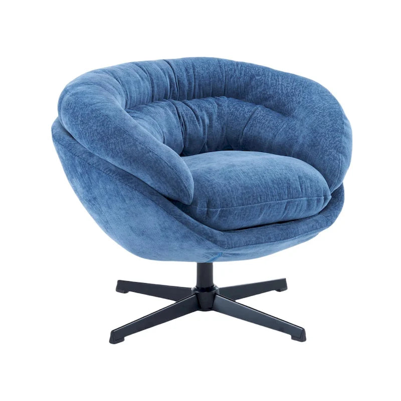 Fauteuil club/d'appoint pivotant à 360° en chenille avec coussin amovible, chaise de bureau ronde avec base en métal noir
