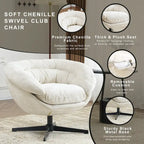 Fauteuil club/d'appoint pivotant à 360° en chenille avec coussin amovible, chaise de bureau ronde avec base en métal noir