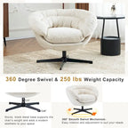 Fauteuil club/d'appoint pivotant à 360° en chenille avec coussin amovible, chaise de bureau ronde avec base en métal noir