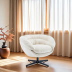 Fauteuil club/d'appoint pivotant à 360° en chenille avec coussin amovible, chaise de bureau ronde avec base en métal noir