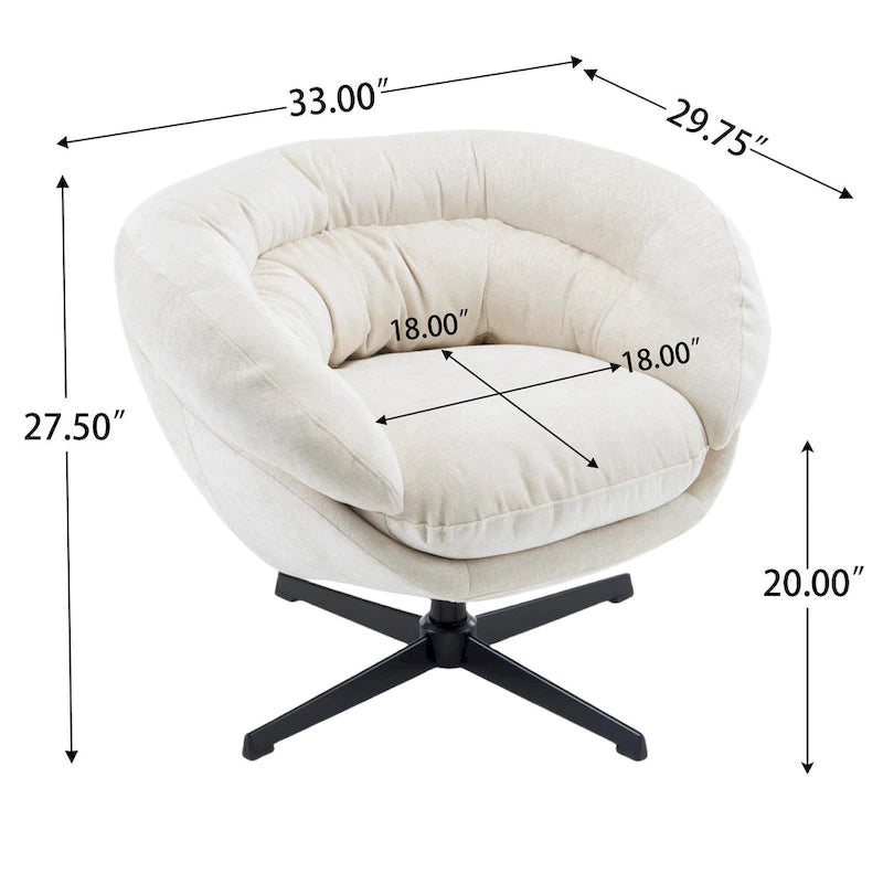 Fauteuil club/d'appoint pivotant à 360° en chenille avec coussin amovible, chaise de bureau ronde avec base en métal noir