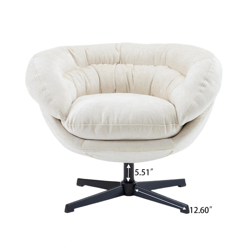 Fauteuil club/d'appoint pivotant à 360° en chenille avec coussin amovible, chaise de bureau ronde avec base en métal noir