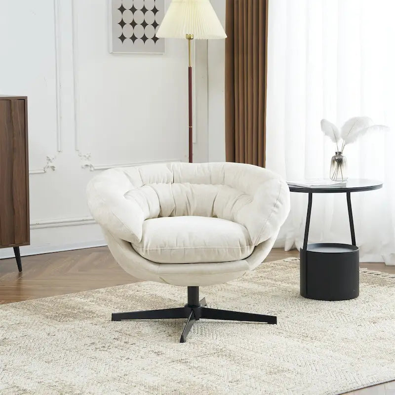 Fauteuil club/d'appoint pivotant à 360° en chenille avec coussin amovible, chaise de bureau ronde avec base en métal noir