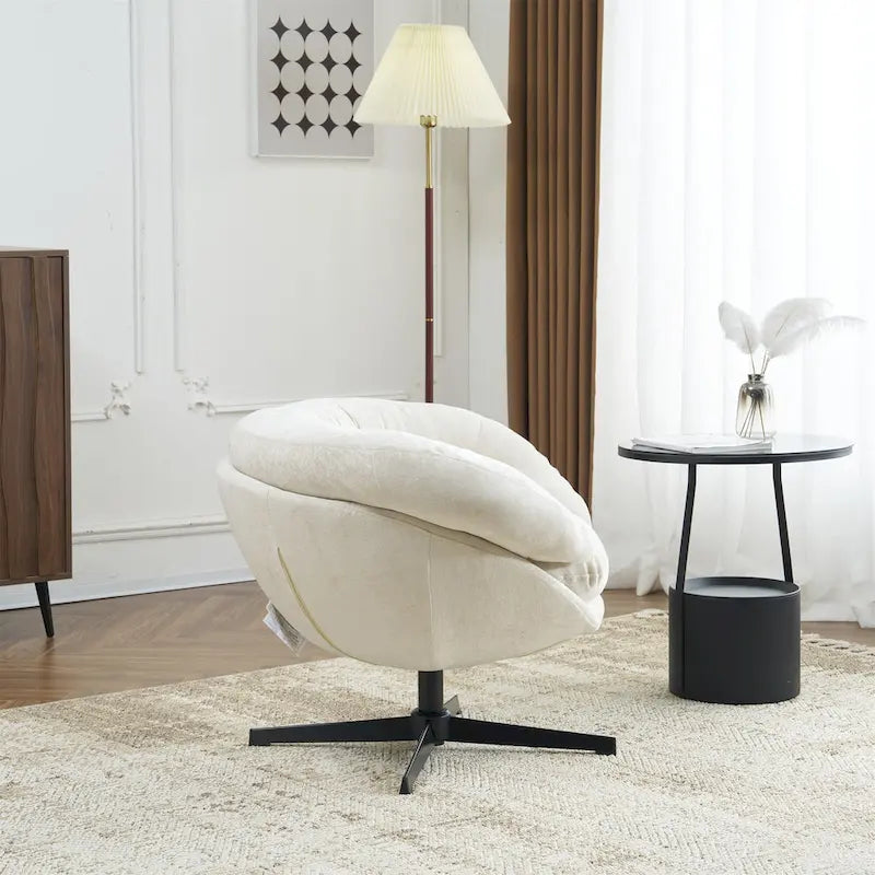Fauteuil club/d'appoint pivotant à 360° en chenille avec coussin amovible, chaise de bureau ronde avec base en métal noir