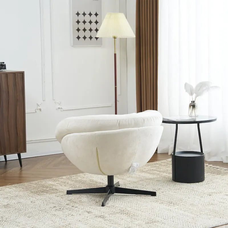 Fauteuil club/d'appoint pivotant à 360° en chenille avec coussin amovible, chaise de bureau ronde avec base en métal noir