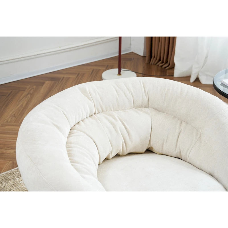 Fauteuil club/d'appoint pivotant à 360° en chenille avec coussin amovible, chaise de bureau ronde avec base en métal noir