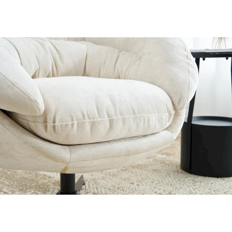 Fauteuil club/d'appoint pivotant à 360° en chenille avec coussin amovible, chaise de bureau ronde avec base en métal noir