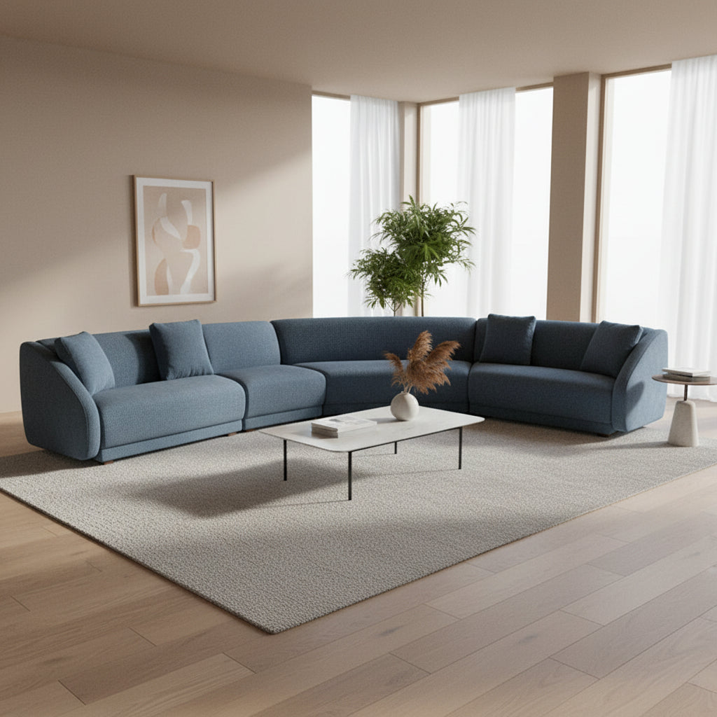 Canapé d'angle modulaire 5 places, côtés inclinés - 224L x 34,29P x 31,5H