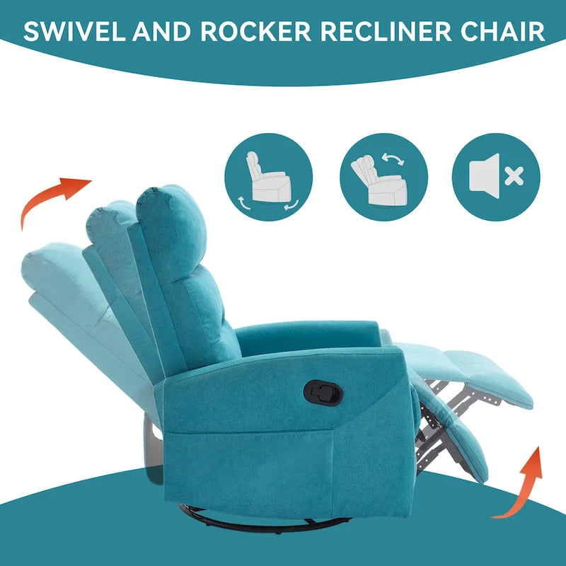 Fauteuil inclinable manuel en tissu avec fonction bascule et pivotante pour le salon