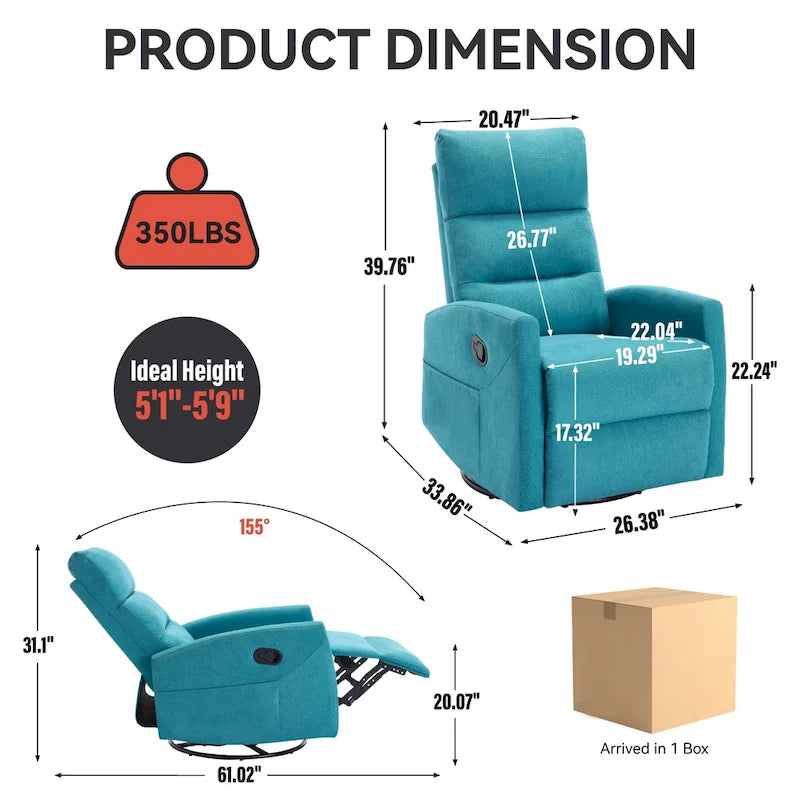 Fauteuil inclinable manuel en tissu avec fonction bascule et pivotante pour le salon