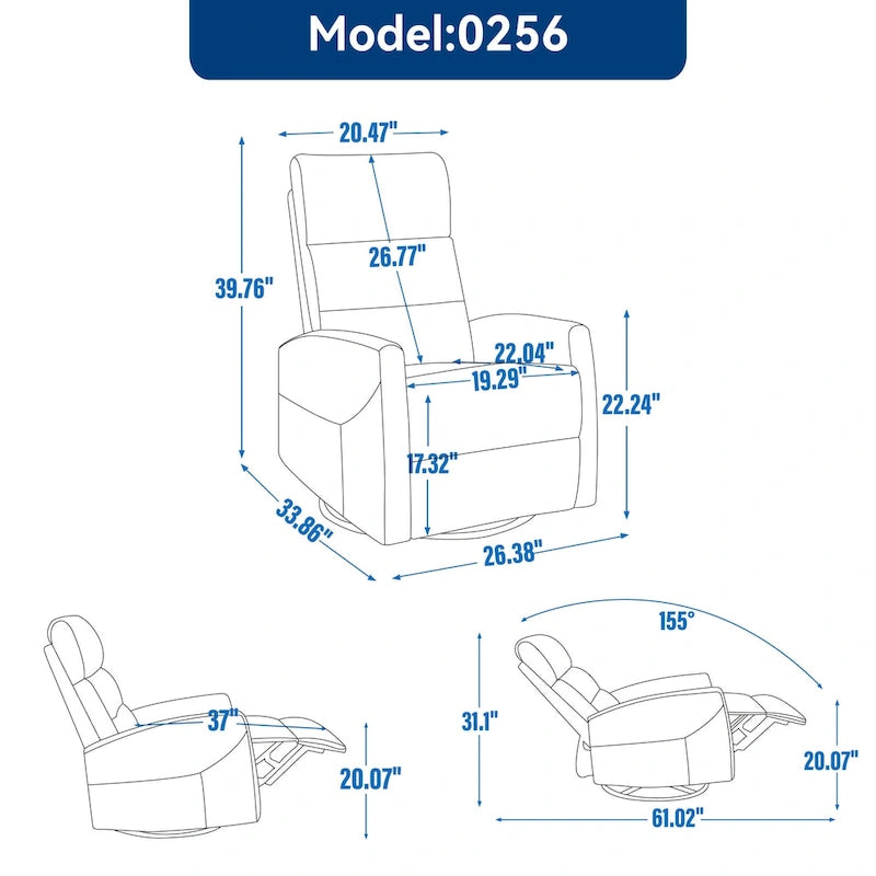 Fauteuil inclinable manuel en tissu avec fonction bascule et pivotante pour le salon