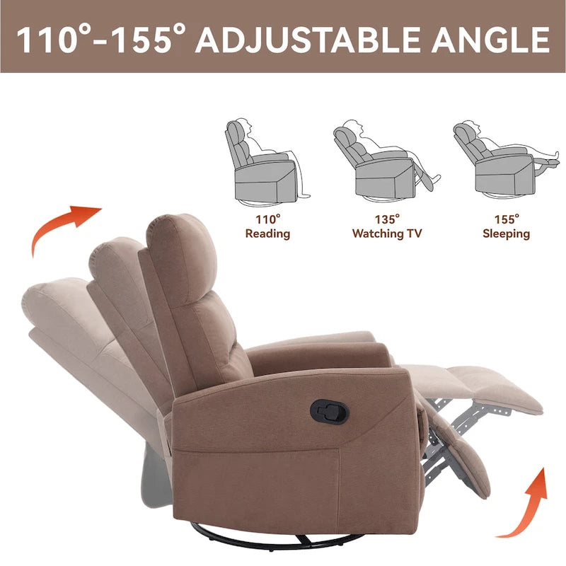 Fauteuil inclinable manuel en tissu avec fonction bascule et pivotante pour le salon
