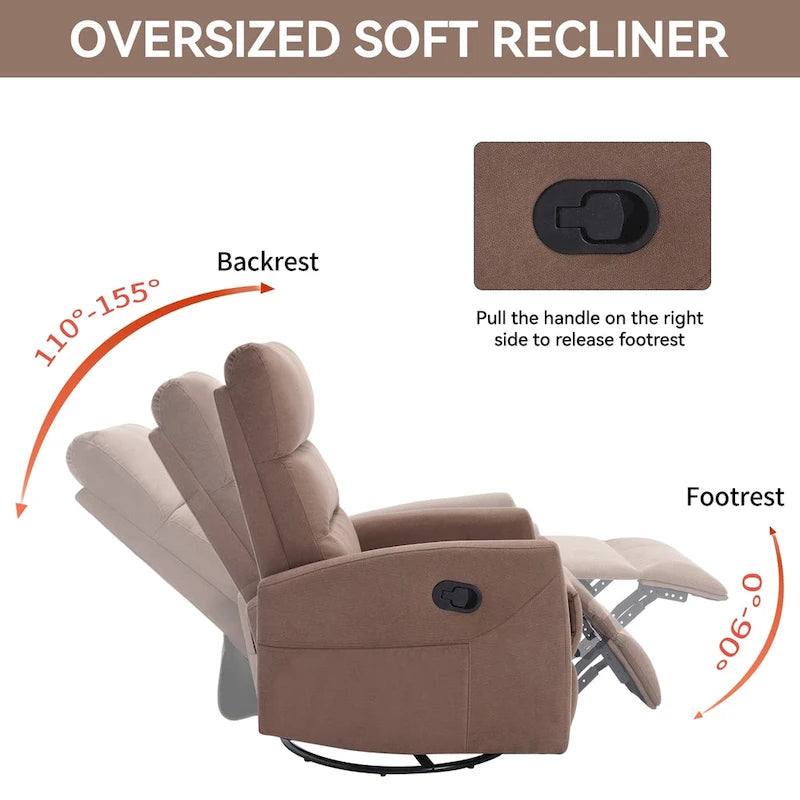 Fauteuil inclinable manuel en tissu avec fonction bascule et pivotante pour le salon