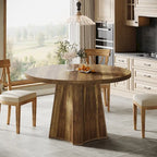 Table à manger ronde industrielle de 119 cm avec pied central pour 4 à 6 personnes