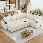Canapé en U, Canapé Sectionnel en Chenille avec 2 Porte-Gobelets et Ports de Charge Canapé-Lit Inclinable pour Salon