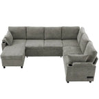 Canapé en U, Canapé Sectionnel en Chenille avec 2 Porte-Gobelets et Ports de Charge Canapé-Lit Inclinable pour Salon