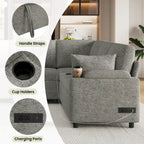 Canapé en U, Canapé Sectionnel en Chenille avec 2 Porte-Gobelets et Ports de Charge Canapé-Lit Inclinable pour Salon