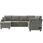 Canapé en U, Canapé Sectionnel en Chenille avec 2 Porte-Gobelets et Ports de Charge Canapé-Lit Inclinable pour Salon