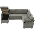 Canapé en U, Canapé Sectionnel en Chenille avec 2 Porte-Gobelets et Ports de Charge Canapé-Lit Inclinable pour Salon