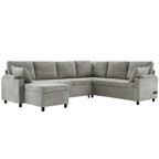Canapé en U, Canapé Sectionnel en Chenille avec 2 Porte-Gobelets et Ports de Charge Canapé-Lit Inclinable pour Salon