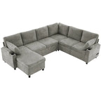 Canapé en U, Canapé Sectionnel en Chenille avec 2 Porte-Gobelets et Ports de Charge Canapé-Lit Inclinable pour Salon