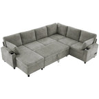 Canapé en U, Canapé Sectionnel en Chenille avec 2 Porte-Gobelets et Ports de Charge Canapé-Lit Inclinable pour Salon