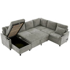 Canapé en U, Canapé Sectionnel en Chenille avec 2 Porte-Gobelets et Ports de Charge Canapé-Lit Inclinable pour Salon