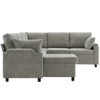 Canapé en U, Canapé Sectionnel en Chenille avec 2 Porte-Gobelets et Ports de Charge Canapé-Lit Inclinable pour Salon