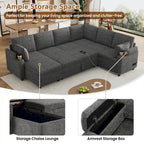 Canapé en U, Canapé Sectionnel en Chenille avec 2 Porte-Gobelets et Ports de Charge Canapé-Lit Inclinable pour Salon