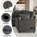 Canapé en U, Canapé Sectionnel en Chenille avec 2 Porte-Gobelets et Ports de Charge Canapé-Lit Inclinable pour Salon