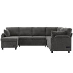 Canapé en U, Canapé Sectionnel en Chenille avec 2 Porte-Gobelets et Ports de Charge Canapé-Lit Inclinable pour Salon