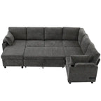 Canapé en U, Canapé Sectionnel en Chenille avec 2 Porte-Gobelets et Ports de Charge Canapé-Lit Inclinable pour Salon