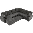 Canapé en U, Canapé Sectionnel en Chenille avec 2 Porte-Gobelets et Ports de Charge Canapé-Lit Inclinable pour Salon